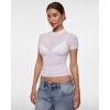 imageINLYRIC Womens Cosnufy Mesh Sheer Short Sleeve Shirts See Through Mock Neck Ruched Summer Going Out Tops Sexy TeesSnow White