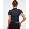 imageINLYRIC Womens Cosnufy Mesh Sheer Short Sleeve Shirts See Through Mock Neck Ruched Summer Going Out Tops Sexy TeesTwilight Blue