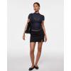 imageINLYRIC Womens Cosnufy Mesh Sheer Short Sleeve Shirts See Through Mock Neck Ruched Summer Going Out Tops Sexy TeesTwilight Blue