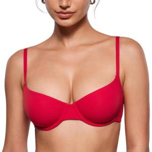 imageINLYRIC Womens Inbarely Plus Balconette Bra  Demi Unlined No Padding Underwire Comfort Natural Support Everyday BrasLipstick Red  Go Up a Cup Size