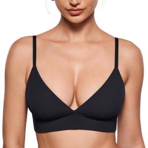 imageINLYRIC Womens Inbarely Outwear Longline Triangle Bralette Plunge Unlined No Underwire Yoga Sports Bra Crop Tank TopBlack