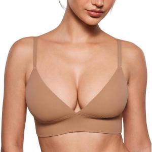 imageINLYRIC Womens Inbarely Outwear Longline Triangle Bralette Plunge Unlined No Underwire Yoga Sports Bra Crop Tank TopGravel Beige