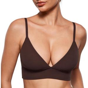imageINLYRIC Womens Inbarely Outwear Longline Triangle Bralette Plunge Unlined No Underwire Yoga Sports Bra Crop Tank TopHazelnut
