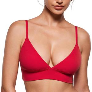 imageINLYRIC Womens Inbarely Outwear Longline Triangle Bralette Plunge Unlined No Underwire Yoga Sports Bra Crop Tank TopLipstick Red