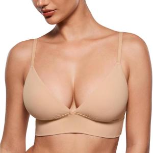 imageINLYRIC Womens Inbarely Outwear Longline Triangle Bralette Plunge Unlined No Underwire Yoga Sports Bra Crop Tank TopWarm Beige