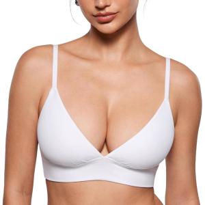 imageINLYRIC Womens Inbarely Outwear Longline Triangle Bralette Plunge Unlined No Underwire Yoga Sports Bra Crop Tank TopWhite