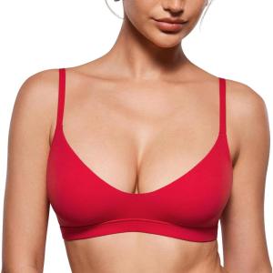 imageINLYRIC Womens Inbarely Soft Scoop Bralettes No Padding Cami Bras Unlined No Underwire Comfort Sleep Bralette PulloverLipstick Red