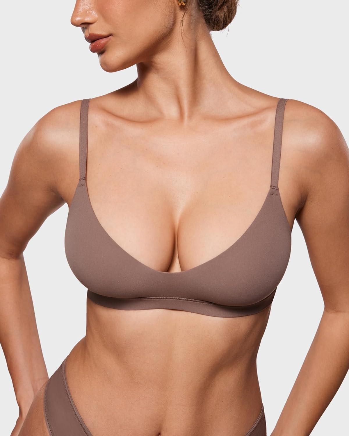 imageINLYRIC Womens Inbarely Soft Scoop Bralettes No Padding Cami Bras Unlined No Underwire Comfort Sleep Bralette PulloverBrown Purple
