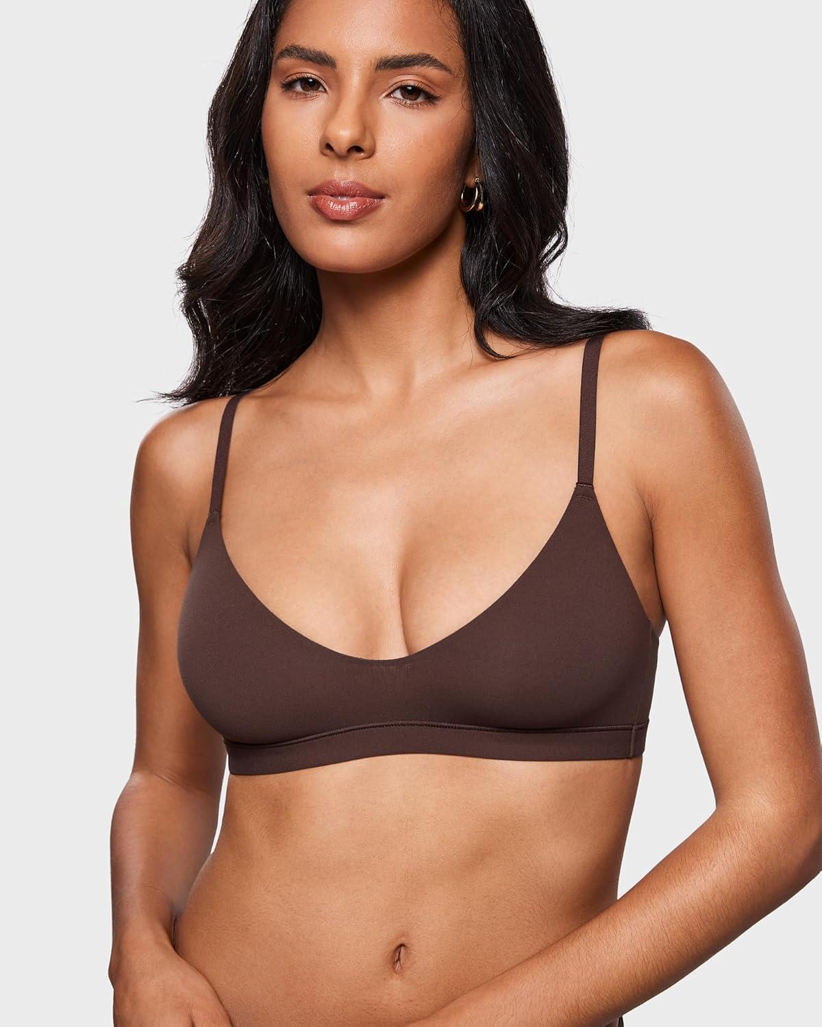 imageINLYRIC Womens Inbarely Soft Scoop Bralettes No Padding Cami Bras Unlined No Underwire Comfort Sleep Bralette PulloverHazelnut