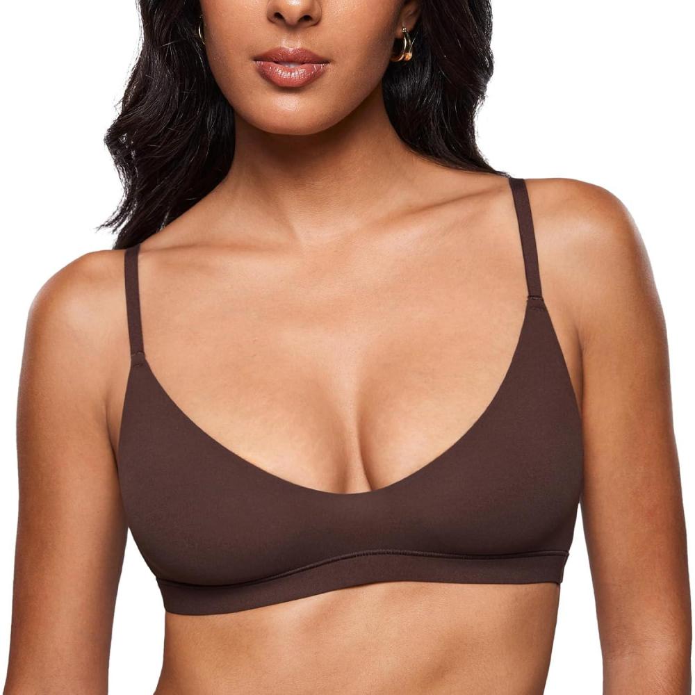 imageINLYRIC Womens Inbarely Soft Scoop Bralettes No Padding Cami Bras Unlined No Underwire Comfort Sleep Bralette PulloverHazelnut