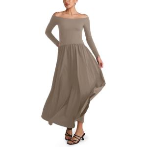 imageINLYRIC Womens Off The Shoulder Long Sleeve Maxi Dresses Elegant Formal Wedding Guest Cocktail Long Dresses