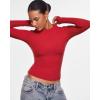 imageINLYRIC Womens Inbarely Ultra Long Sleeve Shirts Crew Neck Double Lined Slim Fitted Going Out Tops Basic TeesLipstick Red