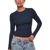 imageINLYRIC Womens Inbarely Ultra Long Sleeve Shirts Crew Neck Double Lined Slim Fitted Going Out Tops Basic TeesDeep Ocean Blue