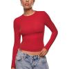 imageINLYRIC Womens Inbarely Ultra Long Sleeve Shirts Crew Neck Double Lined Slim Fitted Going Out Tops Basic TeesLipstick Red