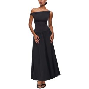 imageINLYRIC Womens Off The Shoulder Maxi Dresses Versatile Elegant Formal Wedding Guest Cocktail Fall OutfitBlack