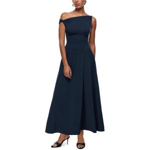 imageINLYRIC Womens Off The Shoulder Maxi Dresses Versatile Elegant Formal Wedding Guest Cocktail Fall OutfitDeep Ocean Blue