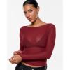 imageINLYRIC Womens Cosnufy Mesh Sheer Long Sleeve Tops See Through Boat Neck Going Out Tops Trendy Sexy ShirtsAncora Red