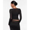 imageINLYRIC Womens Cosnufy Mesh Sheer Long Sleeve Tops See Through Boat Neck Going Out Tops Trendy Sexy ShirtsBlack