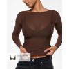 imageINLYRIC Womens Cosnufy Mesh Sheer Long Sleeve Tops See Through Boat Neck Going Out Tops Trendy Sexy ShirtsHazelnut