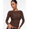 imageINLYRIC Womens Cosnufy Mesh Sheer Long Sleeve Tops See Through Boat Neck Going Out Tops Trendy Sexy ShirtsHazelnut