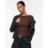 imageINLYRIC Womens Cosnufy Mesh Sheer Long Sleeve Tops See Through Boat Neck Going Out Tops Trendy Sexy ShirtsHazelnut