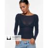 imageINLYRIC Womens Cosnufy Mesh Sheer Long Sleeve Tops See Through Boat Neck Going Out Tops Trendy Sexy ShirtsTwilight Blue