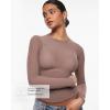 imageINLYRIC Womens Cosnufy Mesh Sheer Long Sleeve Tops See Through Crew Neck Going Out Tops Trendy Sexy ShirtsBrown Purple