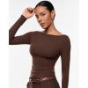 imageINLYRIC Womens Inbarely Ultra Long Sleeve Shirts Boat Neck Double Lined Going Out Tops Tight Fit Basic TeesHazelnut