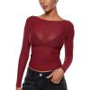 imageINLYRIC Womens Cosnufy Mesh Sheer Long Sleeve Tops See Through Boat Neck Going Out Tops Trendy Sexy ShirtsAncora Red