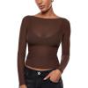 imageINLYRIC Womens Cosnufy Mesh Sheer Long Sleeve Tops See Through Boat Neck Going Out Tops Trendy Sexy ShirtsHazelnut