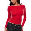 imageINLYRIC Womens Inbarely Ultra Long Sleeve Shirts Boat Neck Double Lined Going Out Tops Tight Fit Basic TeesLipstick Red