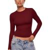 imageINLYRIC Womens Inbarely Ultra Long Sleeve Shirts Crew Neck Double Lined Slim Fitted Going Out Tops Basic TeesAncora Red
