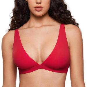 imageINLYRIC Womens Inbarely Soft Plunge Bralette  Deep V Unlined Triangle No Padding No Underwire Sexy Comfort Sleep BraLipstick Red
