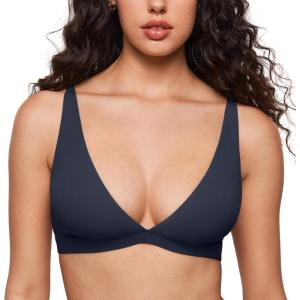 imageINLYRIC Womens Inbarely Soft Plunge Bralette  Deep V Unlined Triangle No Padding No Underwire Sexy Comfort Sleep BraTrue Navy
