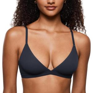 imageINLYRIC Womens Inbarely Triangle Bralette Plunge Unlined Seamless Bra No Underwire Sexy Comfortable EverydayTrue Navy