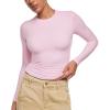 imageINLYRIC Womens Inbarely Ultra Long Sleeve Shirts Crew Neck Double Lined Slim Fitted Going Out Tops Basic TeesSweet Pinksee Through