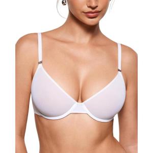 imageINLYRIC Womens Cosnufy Sheer Balconette Bra Demi Unlined Plunge Mesh See Through Sexy Bras UnderwireWhite
