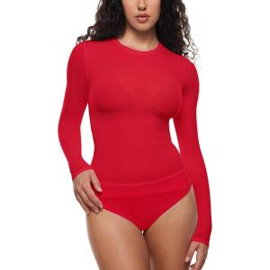 imageINLYRIC Womens Inbarely Soft Long Sleeve TShirts Crew Neck Basic Tees Slim Fitted Going Out Tops Trendy Fall OutfitsLipstick Red