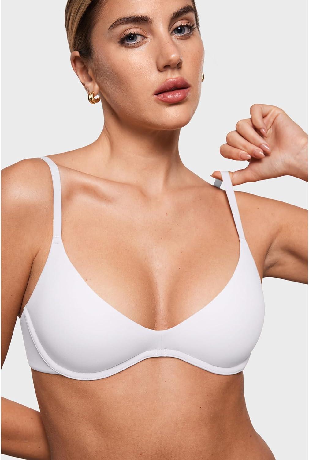 imageINLYRIC Womens Inbarely Plus Plunge Bra  Unlined Underwire Sexy Demi Balconette BrasWhite