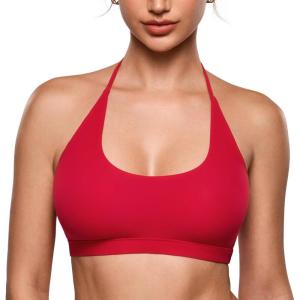 imageINLYRIC Womens Inbarely Soft Halter Bralette Open Back Backless TieBack No Padding Unlined Scoop No Underwire BraLipstick Red