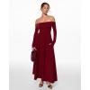 imageINLYRIC Womens Off The Shoulder Long Sleeve Maxi Dresses Elegant Formal Wedding Guest Cocktail Long DressesAncora Red