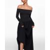 imageINLYRIC Womens Off The Shoulder Long Sleeve Maxi Dresses Elegant Formal Wedding Guest Cocktail Long DressesBlack