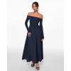 imageINLYRIC Womens Off The Shoulder Long Sleeve Maxi Dresses Elegant Formal Wedding Guest Cocktail Long DressesDeep Ocean Blue