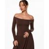 imageINLYRIC Womens Off The Shoulder Long Sleeve Maxi Dresses Elegant Formal Wedding Guest Cocktail Long DressesHazelnut