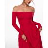 imageINLYRIC Womens Off The Shoulder Long Sleeve Maxi Dresses Elegant Formal Wedding Guest Cocktail Long DressesLipstick Red