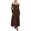 imageINLYRIC Womens Off The Shoulder Long Sleeve Maxi Dresses Elegant Formal Wedding Guest Cocktail Long DressesHazelnut