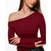 imageINLYRIC Womens Inbarely Seasons Off The Shoulder Double Lined Long Sleeve Tops Going Out Slim Fitted Sexy TShirtsAncora Red