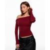 imageINLYRIC Womens Inbarely Seasons Off The Shoulder Double Lined Long Sleeve Tops Going Out Slim Fitted Sexy TShirtsAncora Red