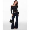 imageINLYRIC Womens Inbarely Seasons Off The Shoulder Double Lined Long Sleeve Tops Going Out Slim Fitted Sexy TShirtsBlack