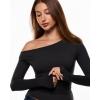imageINLYRIC Womens Inbarely Seasons Off The Shoulder Double Lined Long Sleeve Tops Going Out Slim Fitted Sexy TShirtsBlack